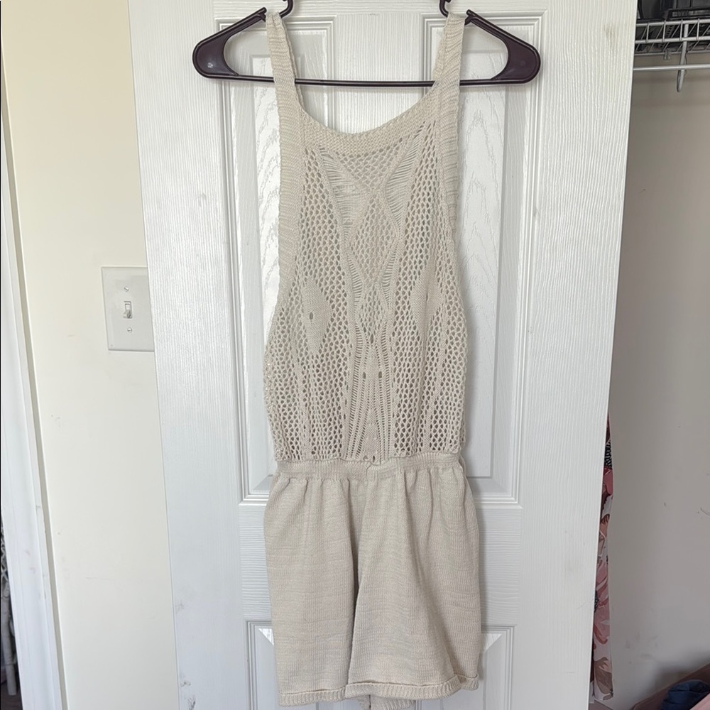 Cream Knit Sleeveless Romper/Coverup